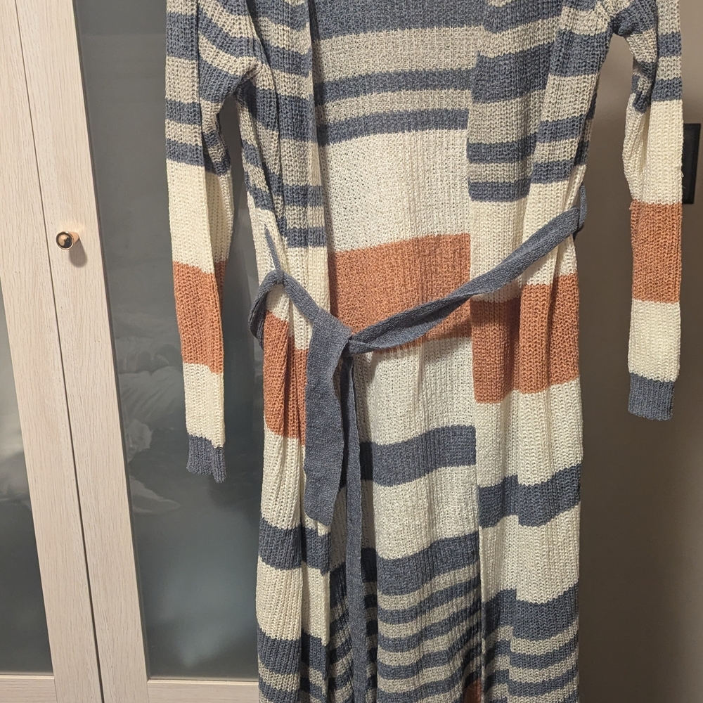Striped Knit Long Cardigan